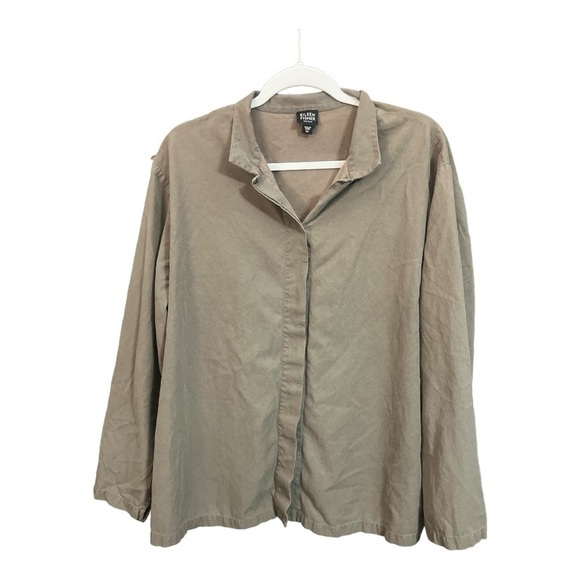 Eileen Fisher Concealed Placket Lagenlook Silk/Cotton Collared Blouse Size 1X M1 - Picture 1 of 7
